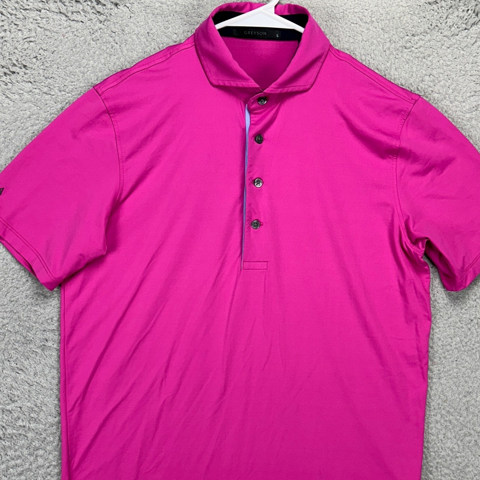 Greyson Men Golf Polo Shirt Small Bright Pink Athletic Stretch Rugby Nylon Blend