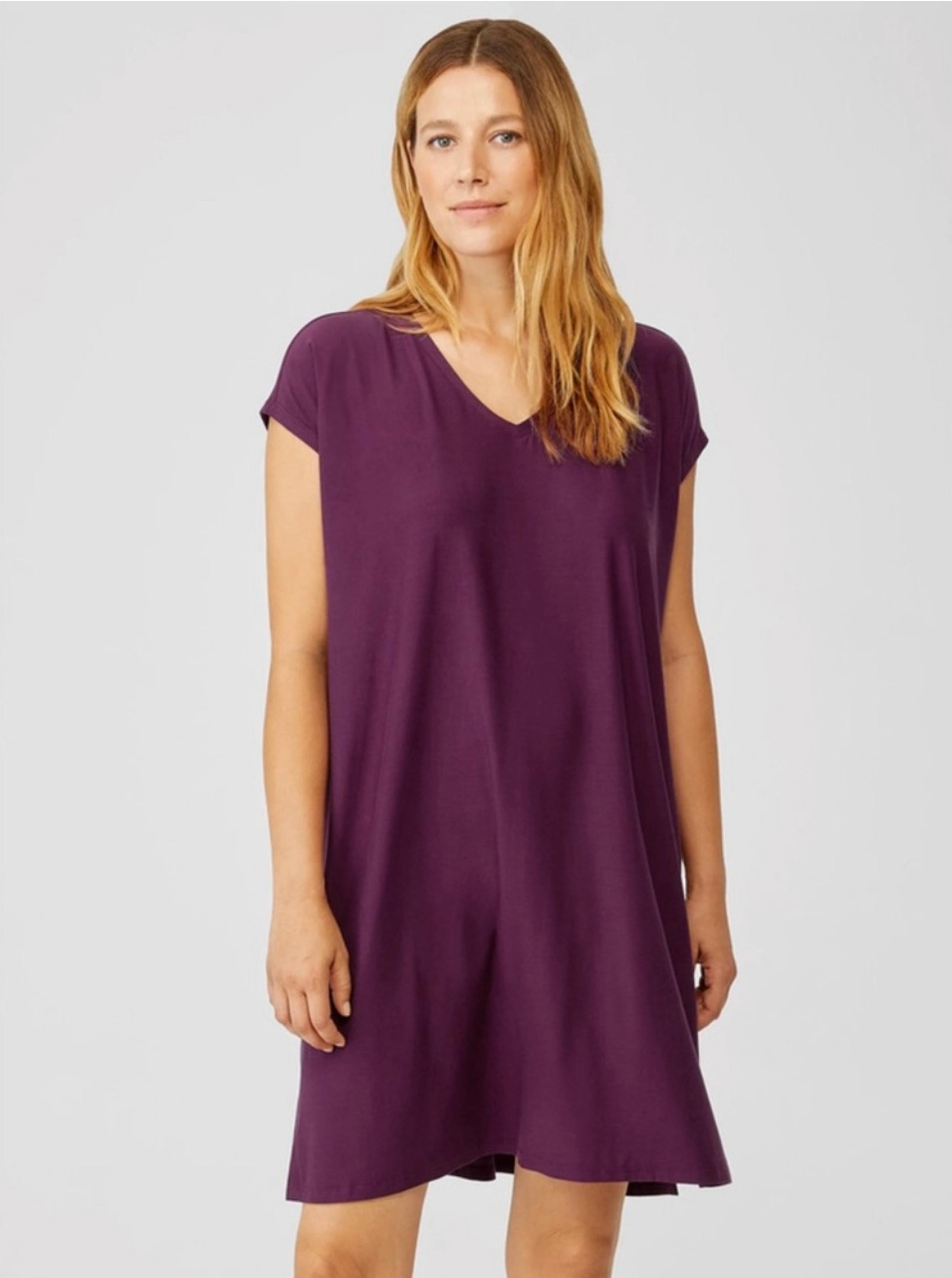 Eileen Fisher Purple High-Low Casual V-Neck Short Sleeve T-Shirt Dress