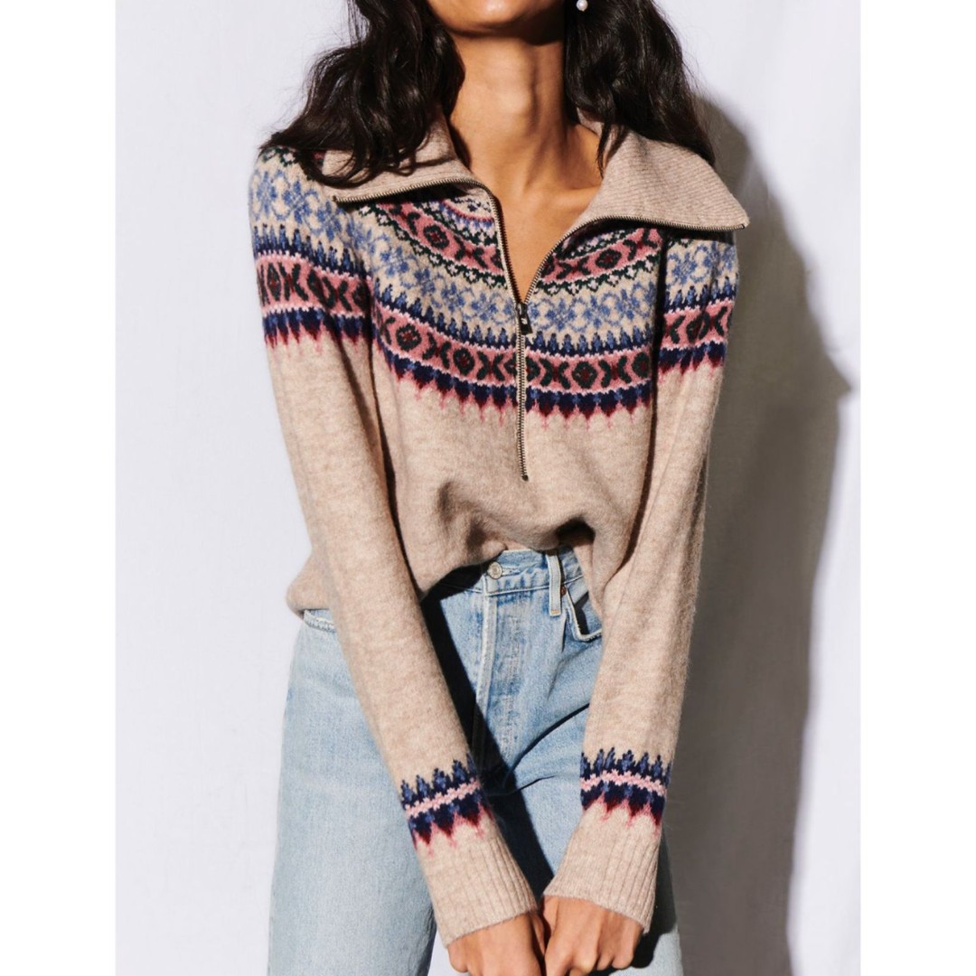 SAYLOR Casey Shetland Fairisle Sweater Brown Small