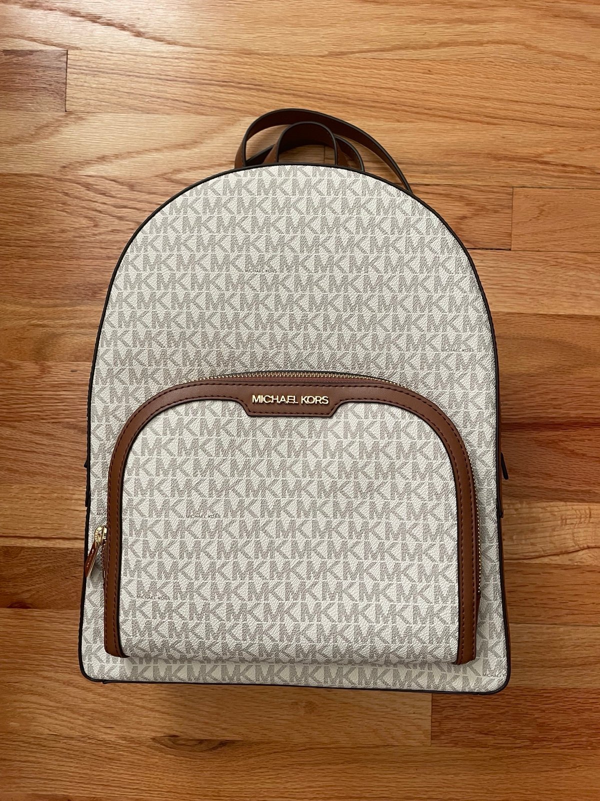Michael Kors Jaycee Large 2 Zip Pocket Backpack Leather Vanilla NWT