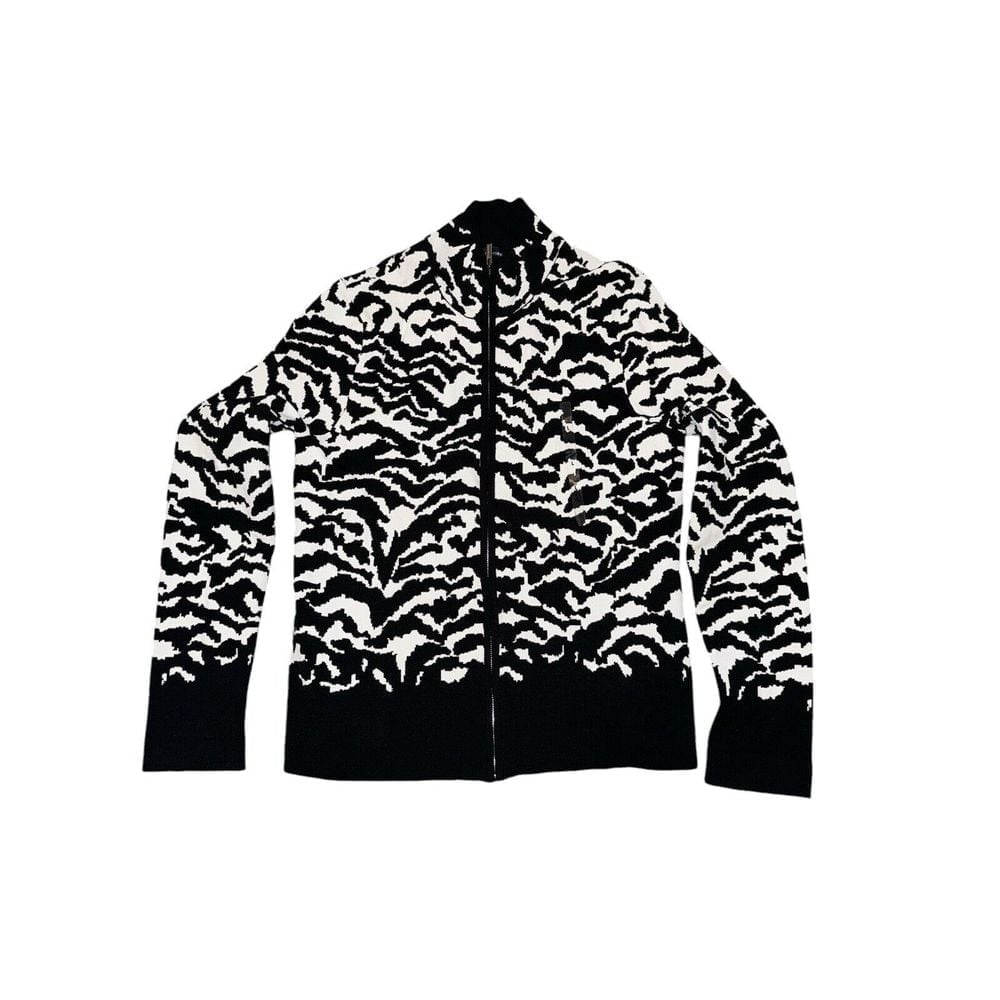 Jones NY Signature Rayon Sweater LG Black White Zip Up Witchy Long Sleeve