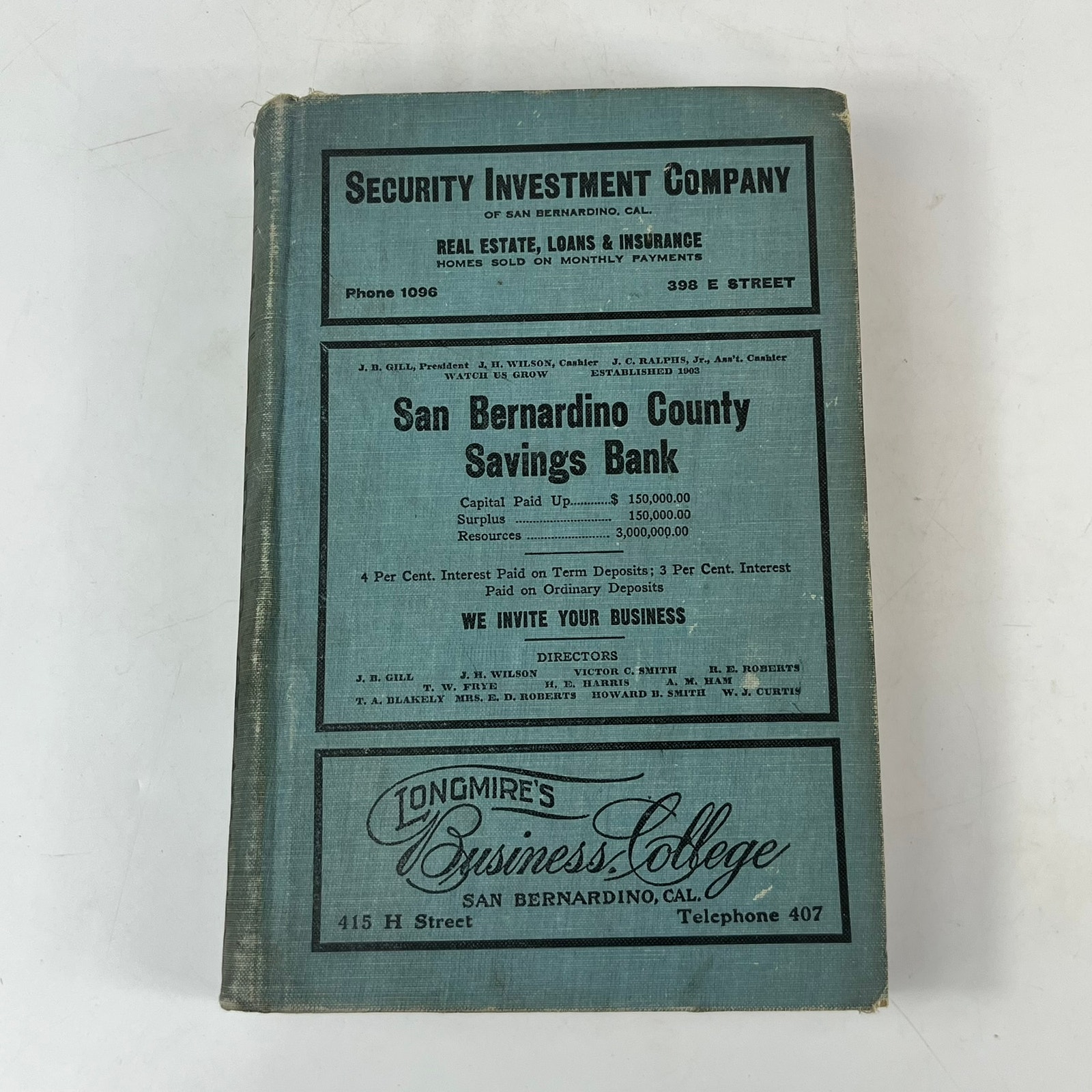 1922 CA San Bernardino City Directory POOR Ancestry Genealogy Reference Antique