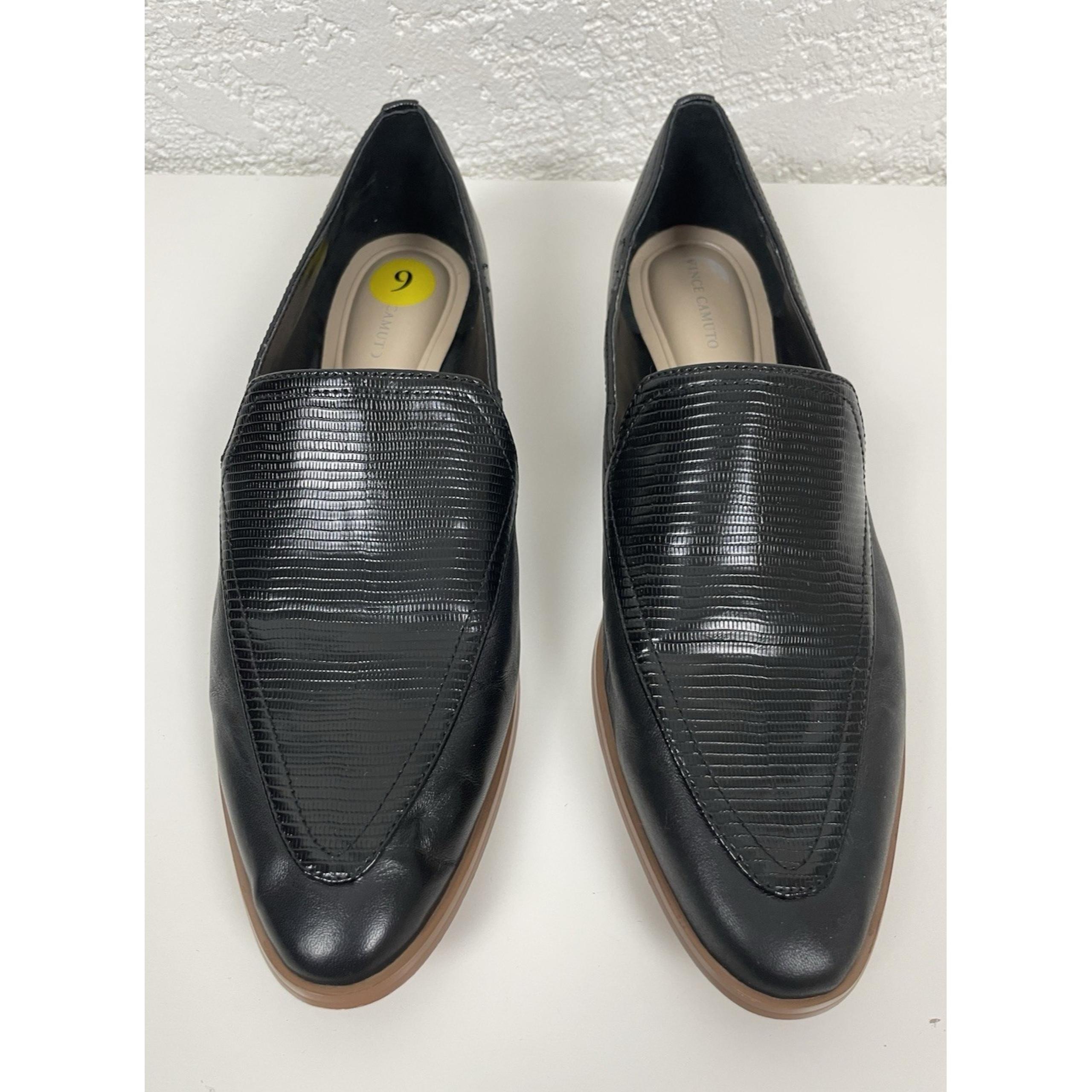Vince Camuto Finetta Loafers Shoes Pointed Toe Snakeskin Black Women's Size 9