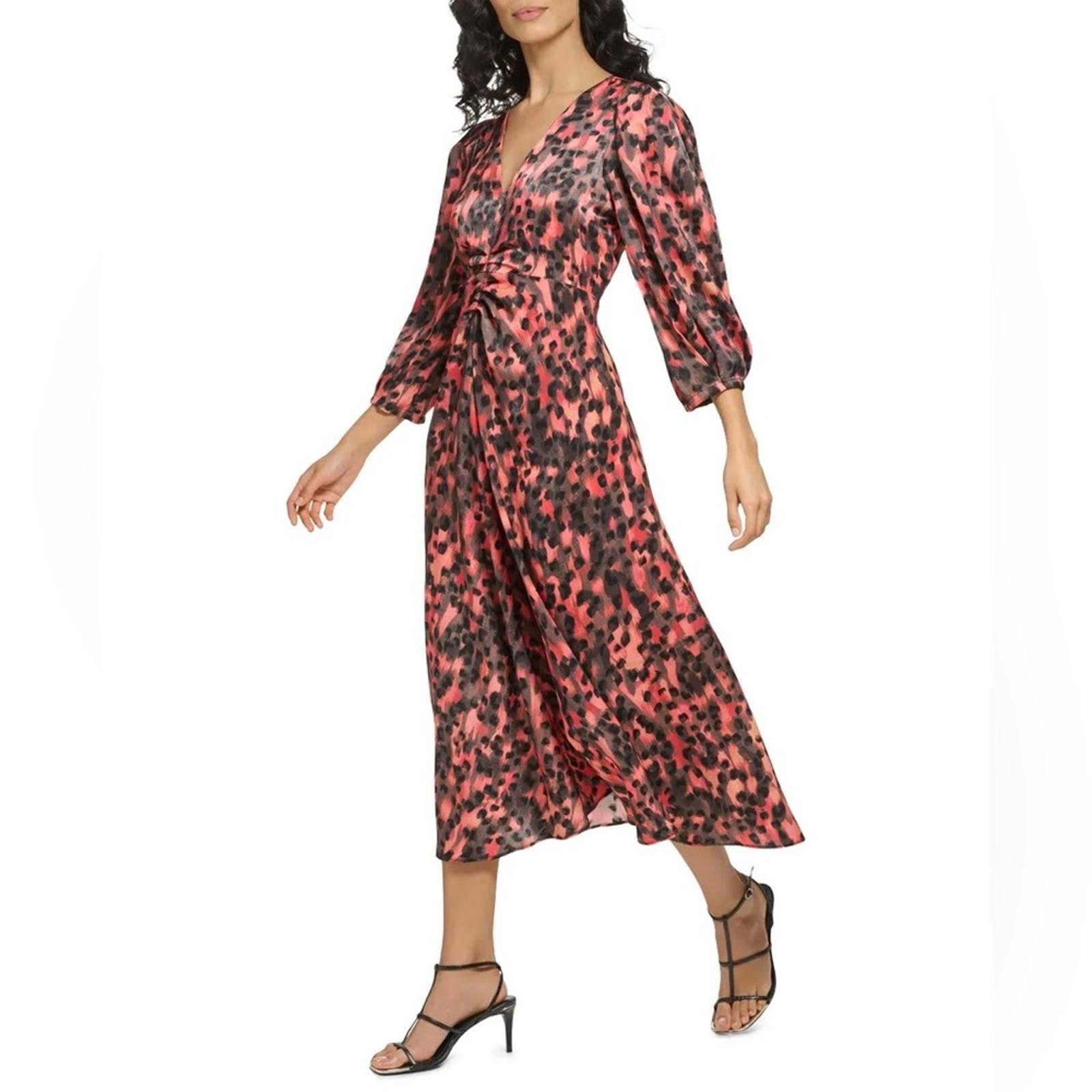 DKNY V-Neck Ruched Front Dress, Permission Multi Size XL New w/Tag Retail 139