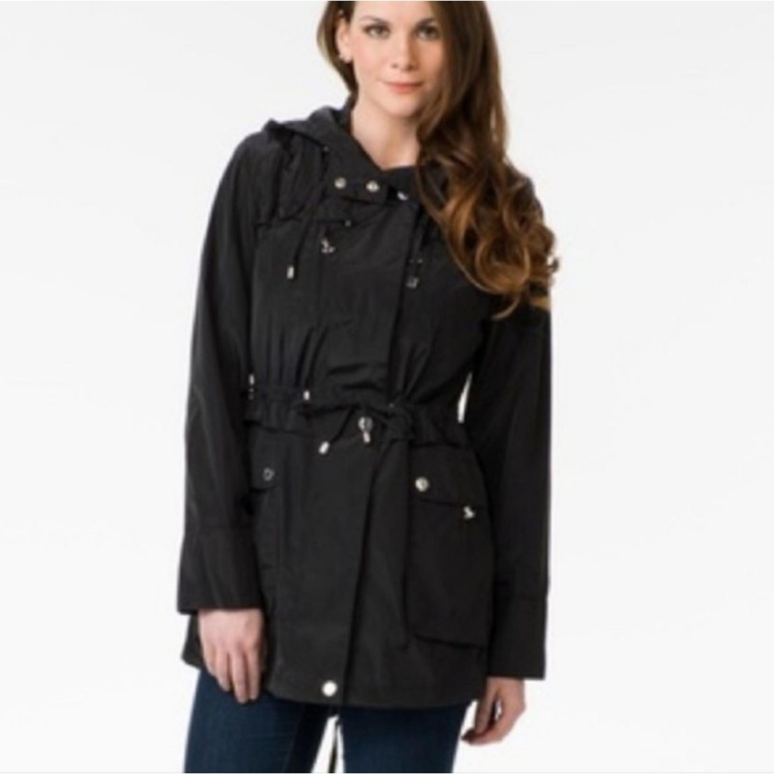 New Betsey Johnson Black Ruffled Anorak Utility Jacket Trench Coat W/ Hoodie XS