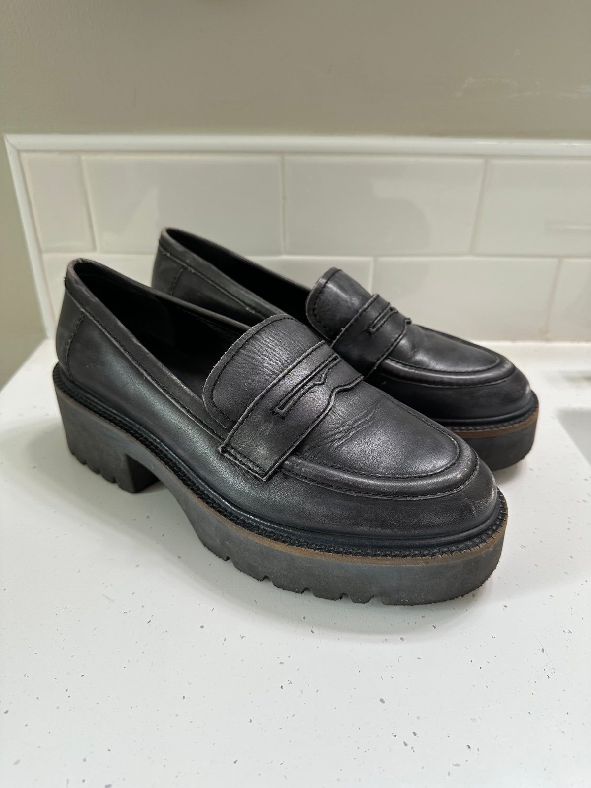 Free People Decker Penny Loafers Women's US 8 EU 38.5 Black Chunky Platform Shoe