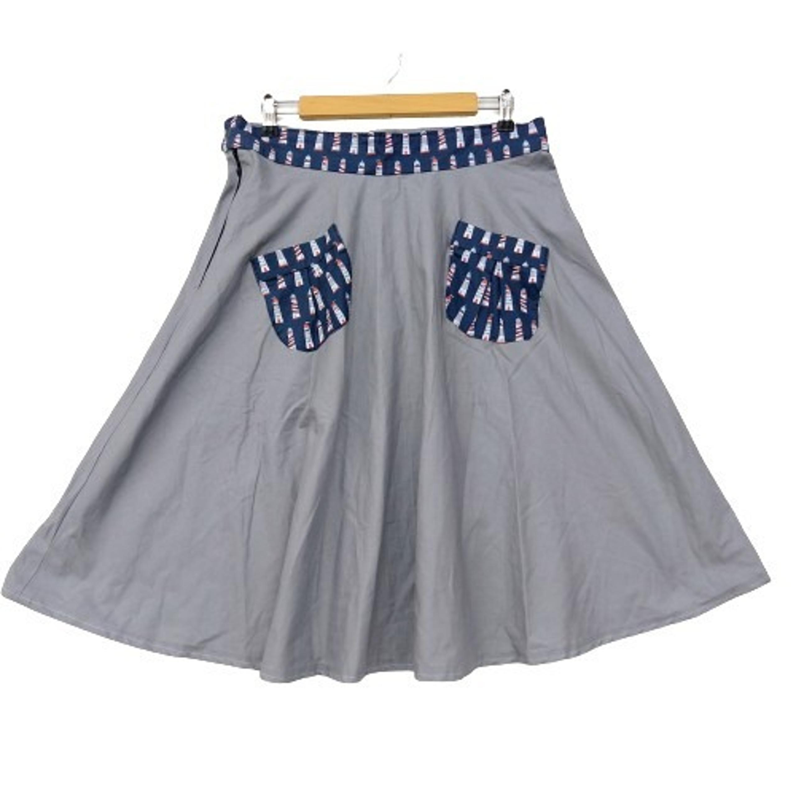 Nautical Print Skirt Size M Gray Lighthouse Novelty Vintage Retro Pockets Womens
