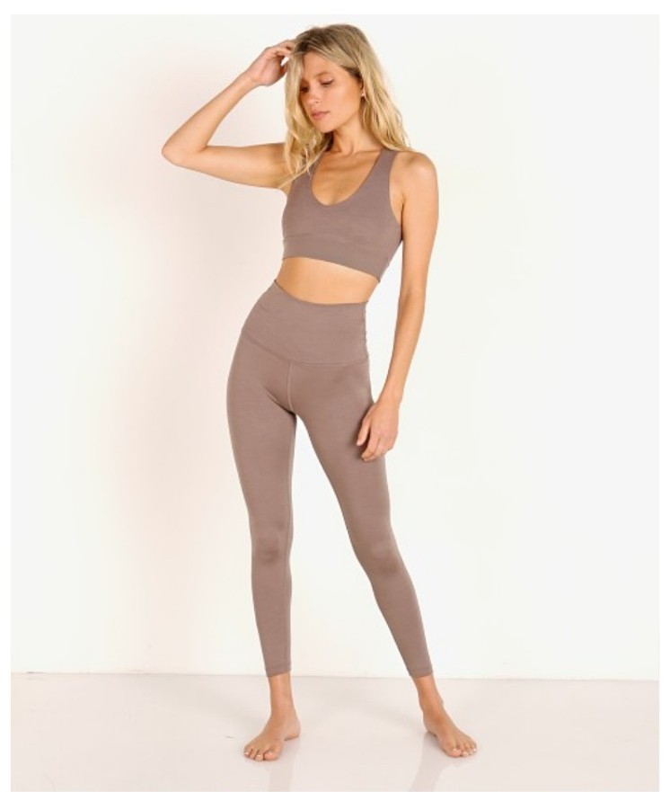 Beyond yoga high waisted heathered ribbed leggings beige nude tan small
