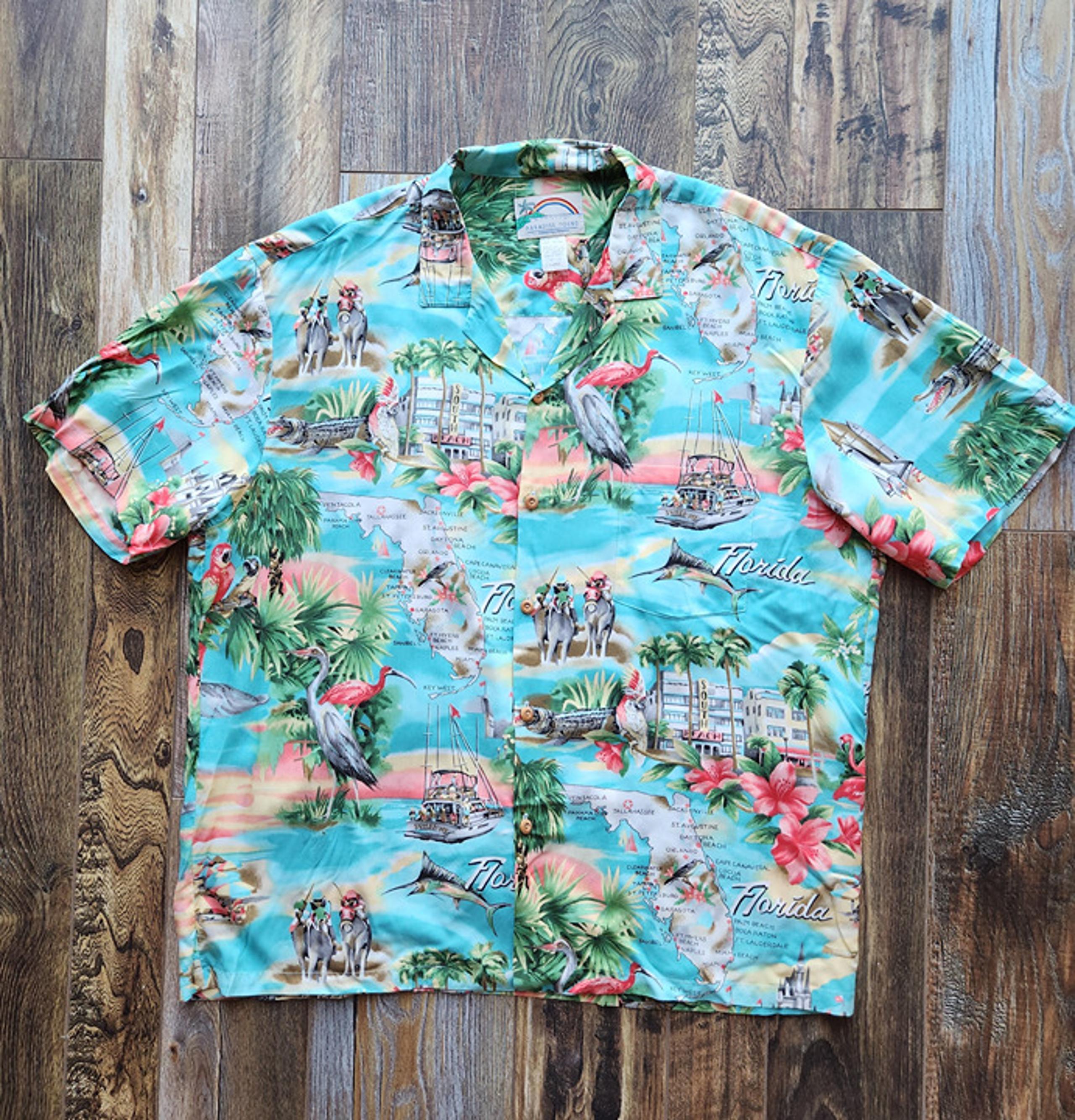 Paradise Found Florida Map Beach Hawaii Shirt Short Sleeve Multicolor Men's XL