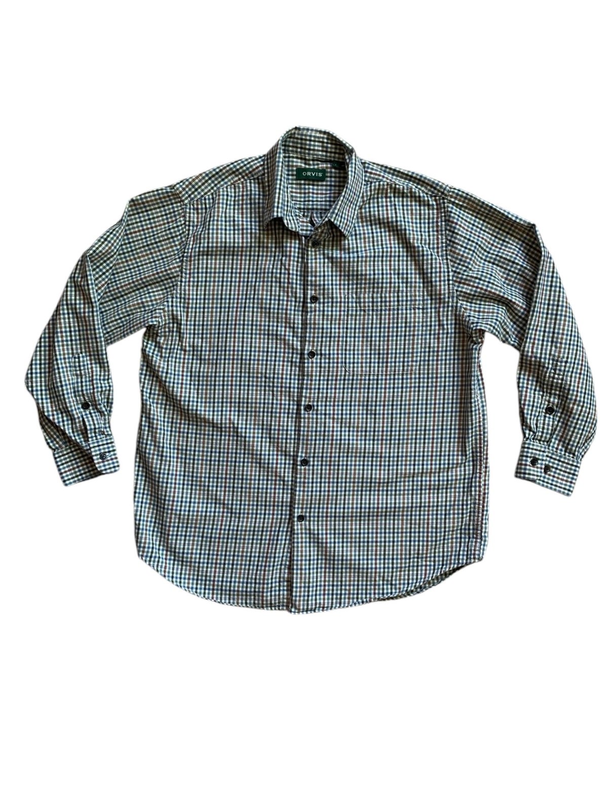 Orvis Merino Wool & Cotton Buffalo Check Plaid Brushed Dress Shirt Men’s Large