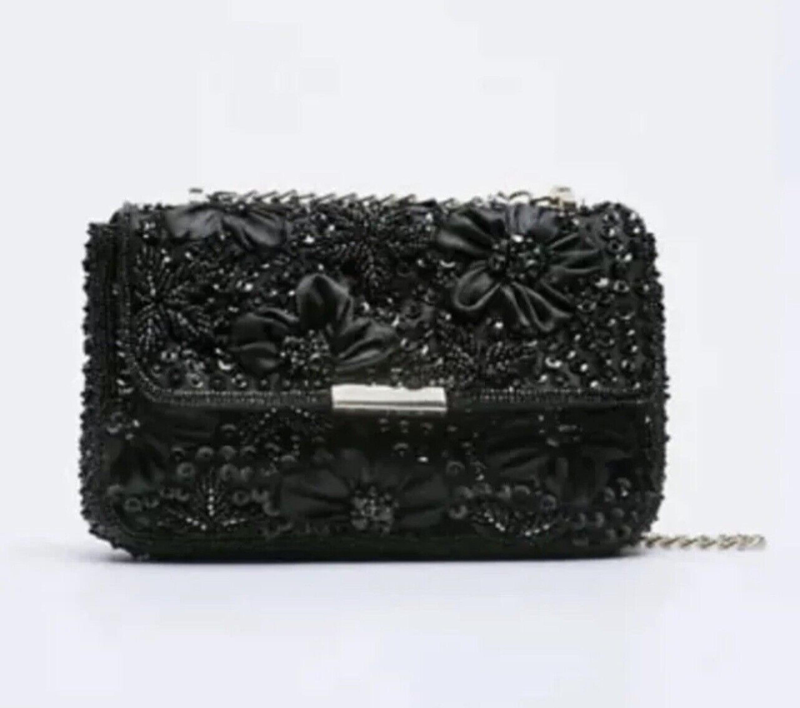 Zara Women’s Purse BEADED CROSSBODY BAG Black  NEW