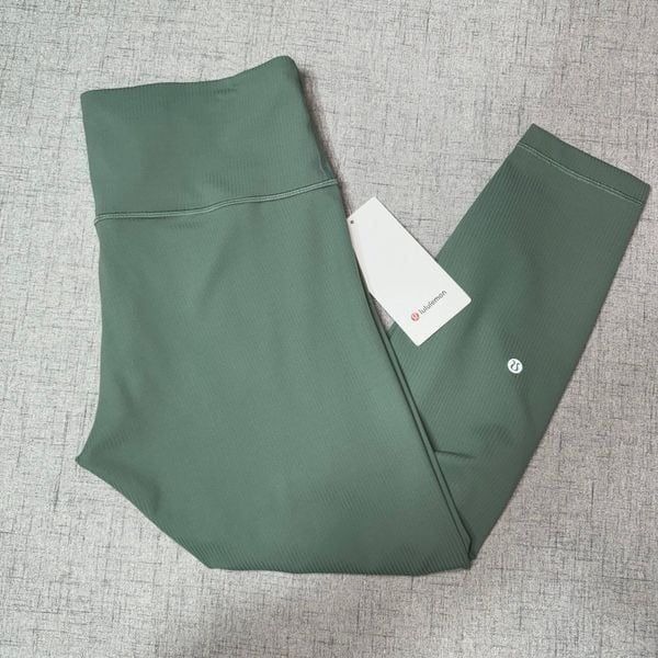Lululemon Wunder Train Ribbed High Rise Tight Legging Grey Eucalyptus 14 NWT