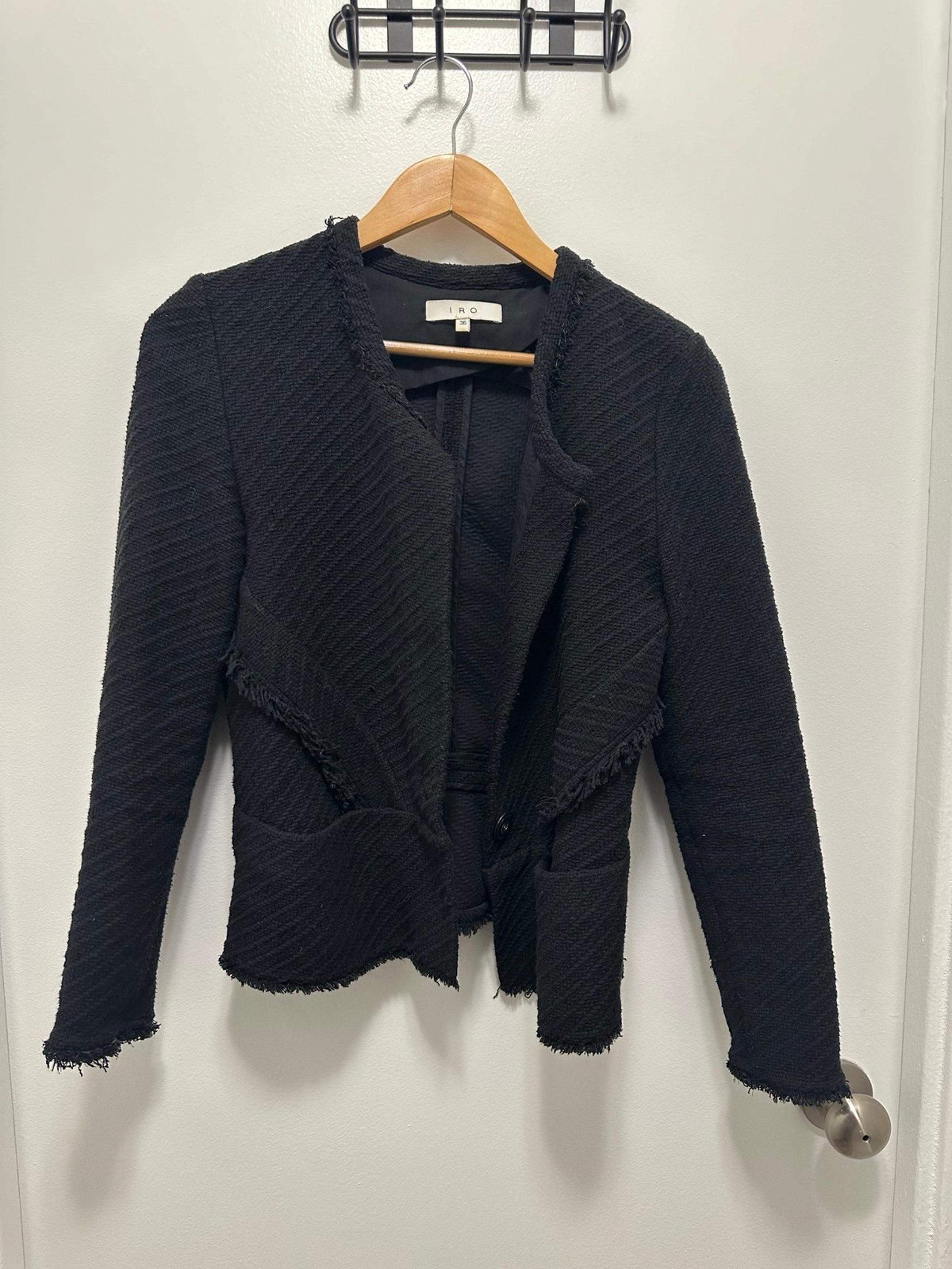 IRO black fringe single button blazer jacket