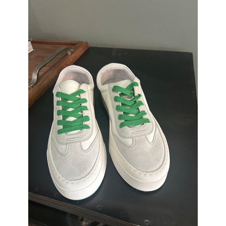 The Row Marley Suede Paneled Leather Sneakers Milk White