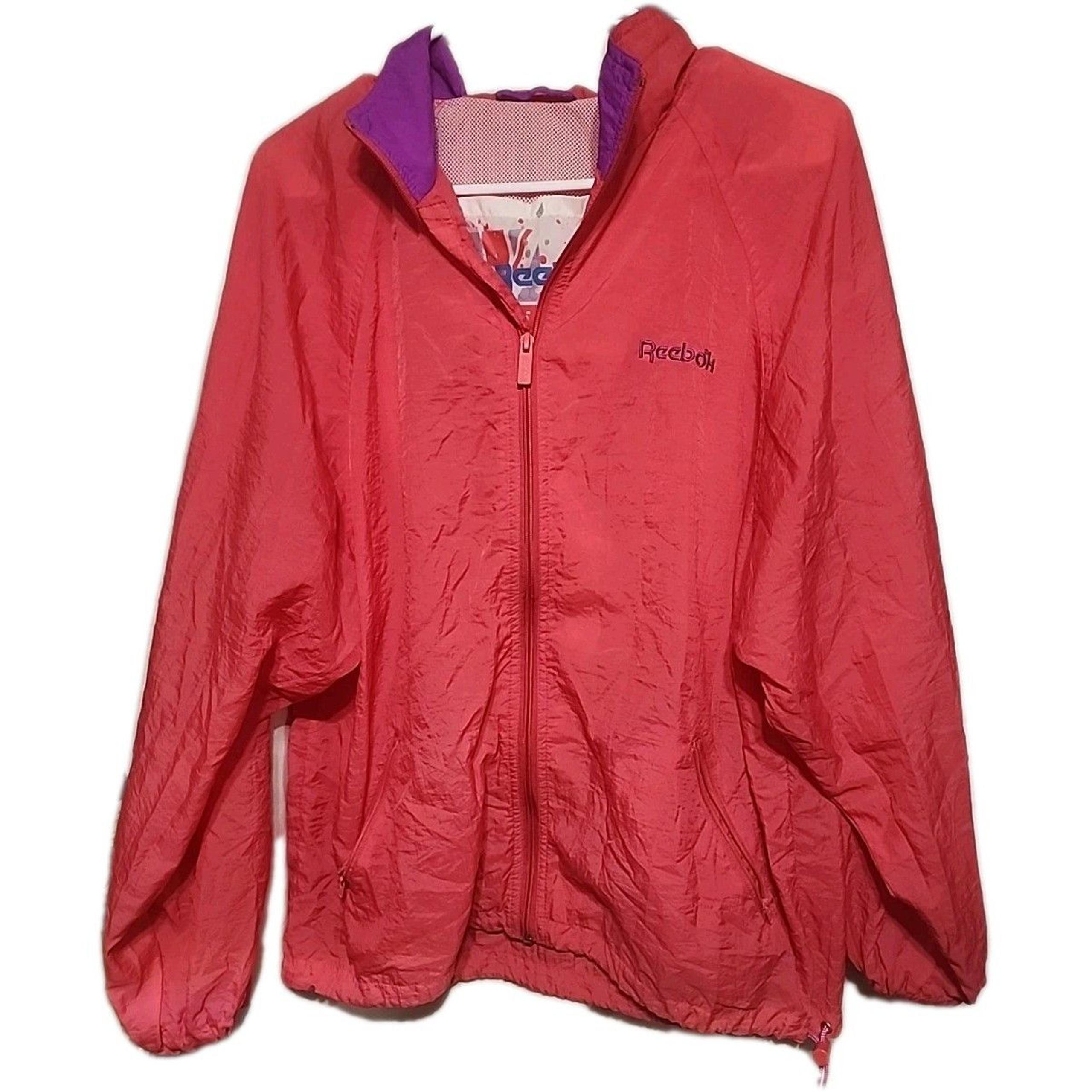 Reebok Windbreaker Track Jacket vtg 80s Unisex Adults Size Medium Purple Pink