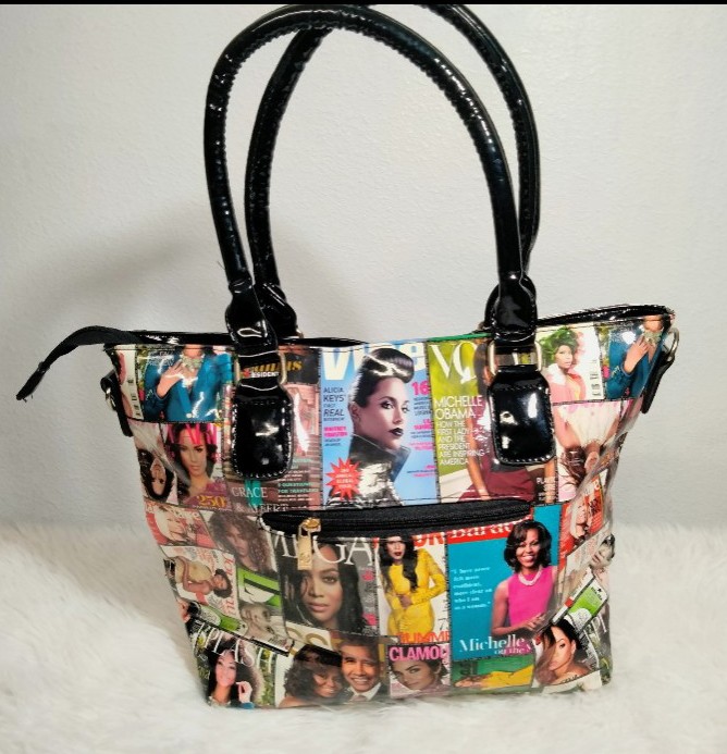 Glossy Magazine Cover Collage Shopper Tote Bag.