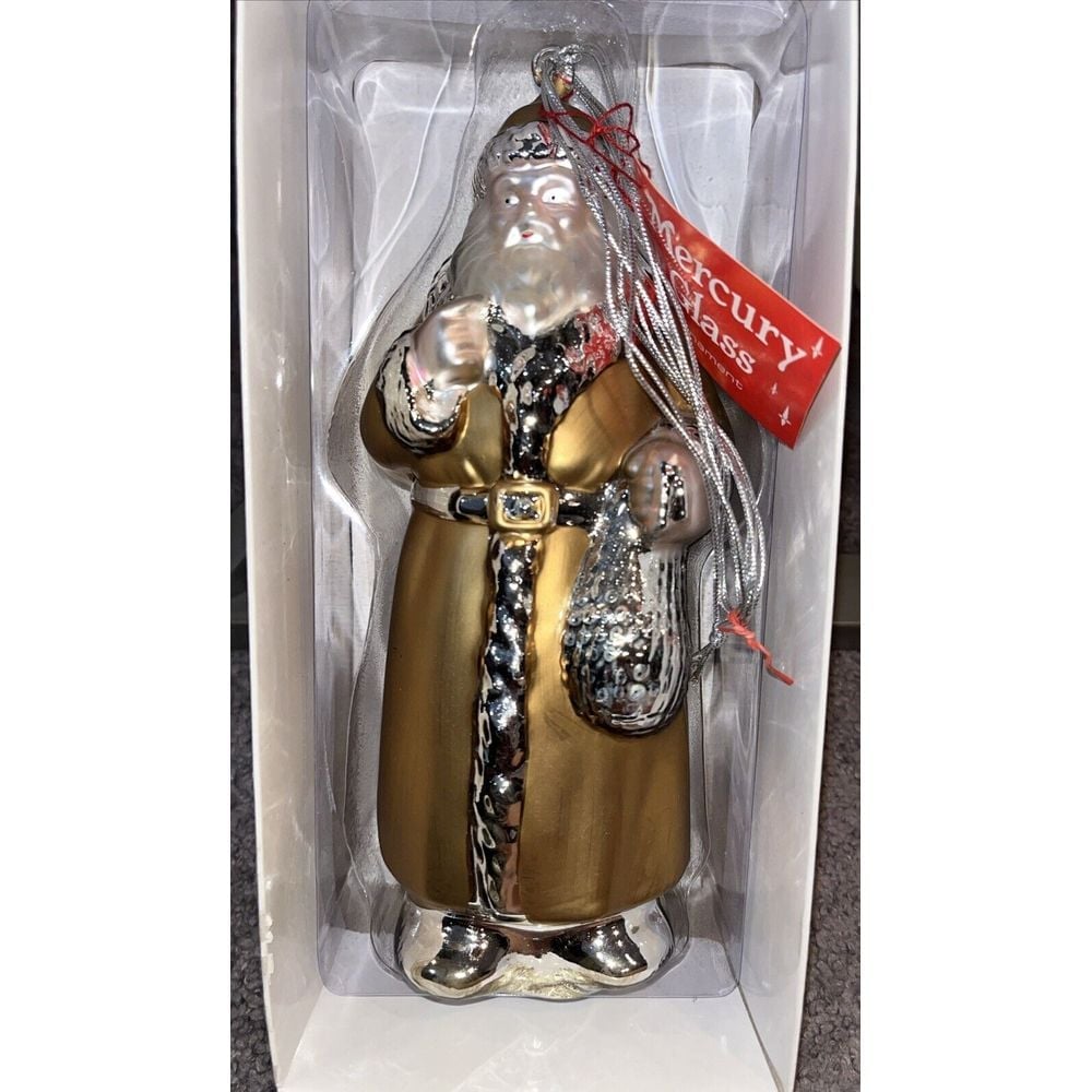 Dept 56 Christmas Mercury Glass Old World 10 Santa Silver/Gold Ornament Box