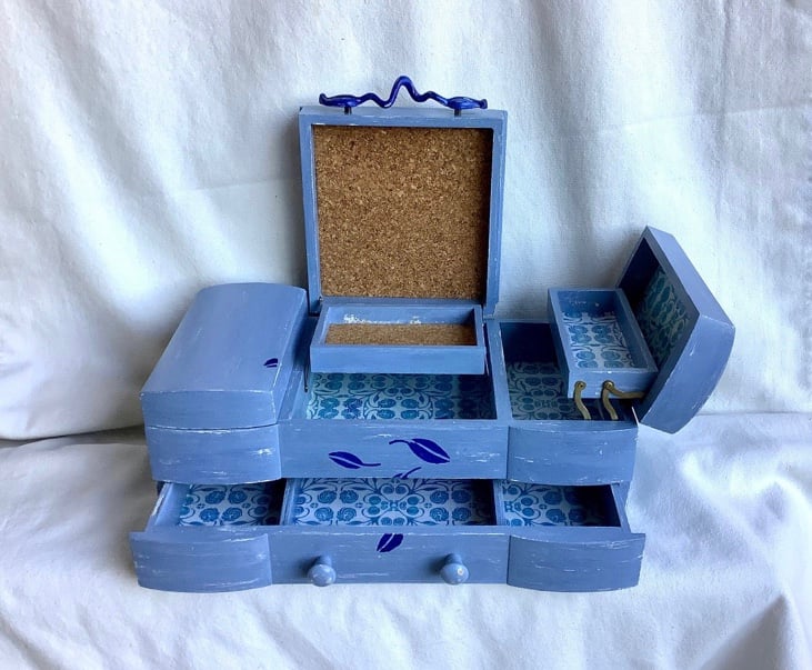 Large vintage blue jewelry storage box