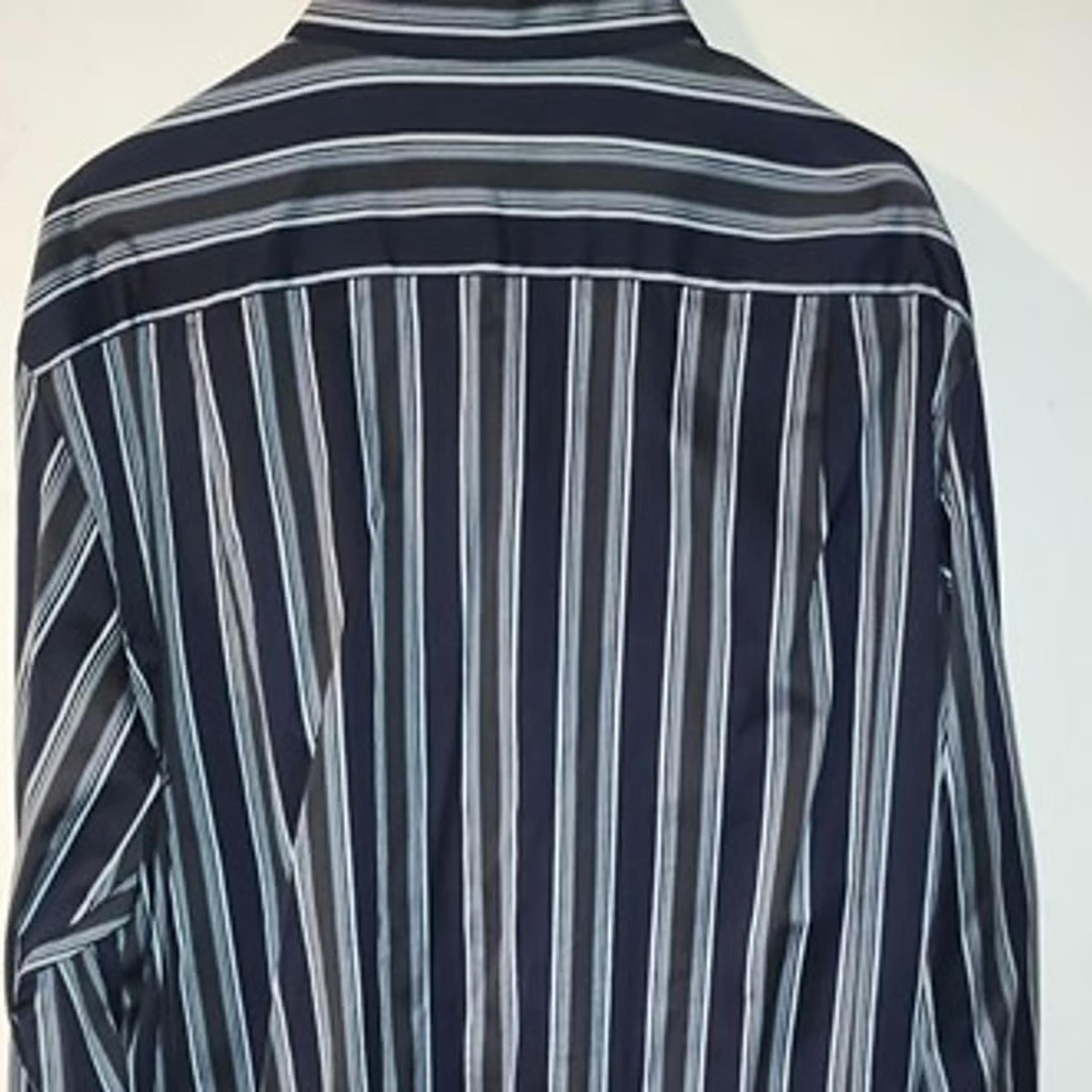 Tasso Elba Ella Mens XL Slim Fit Striped Dress Shirt Cotton Blue White