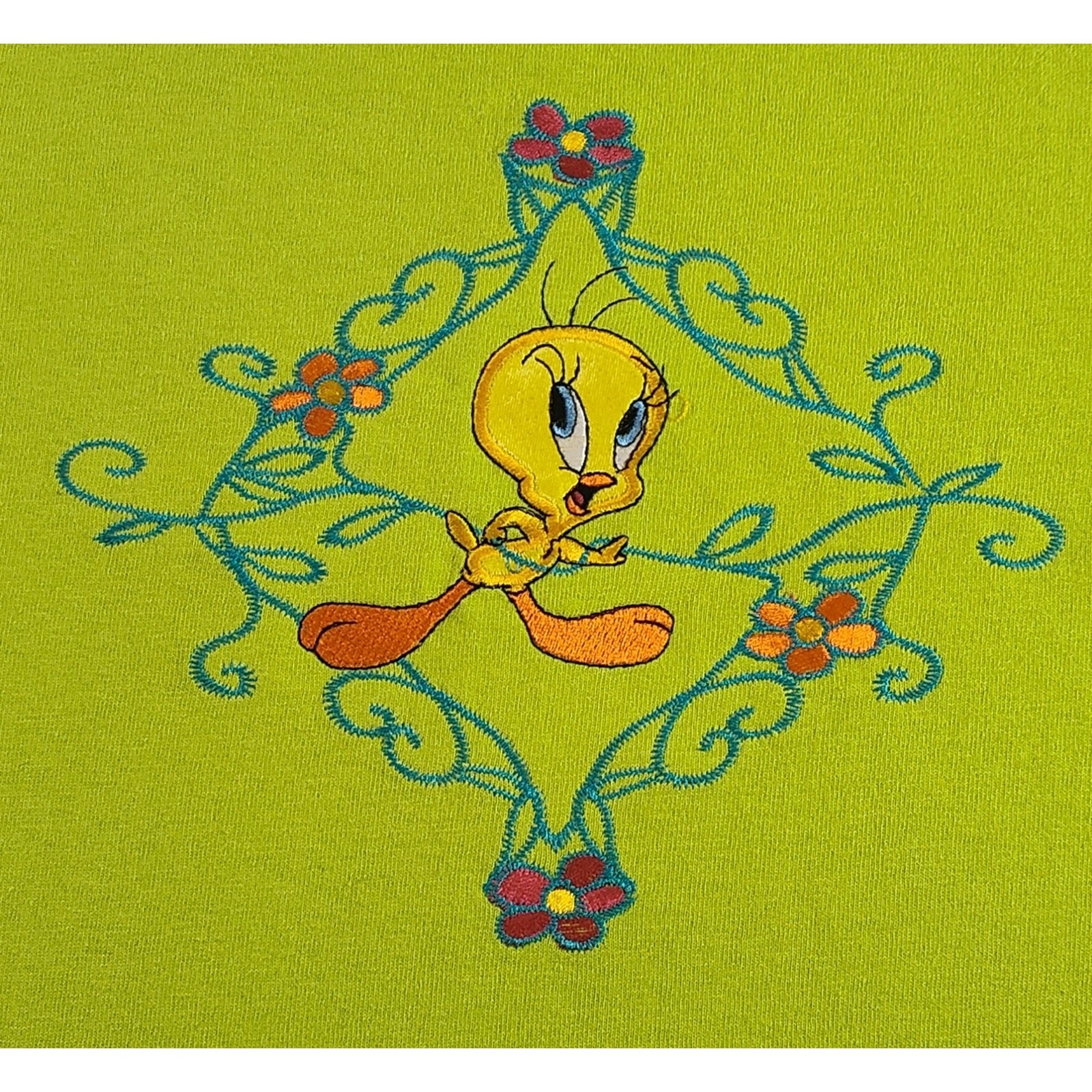 Warner Bros Looney Tunes Tweety VTG 97 T Shirt Embroidered Jerry Leigh Green XL