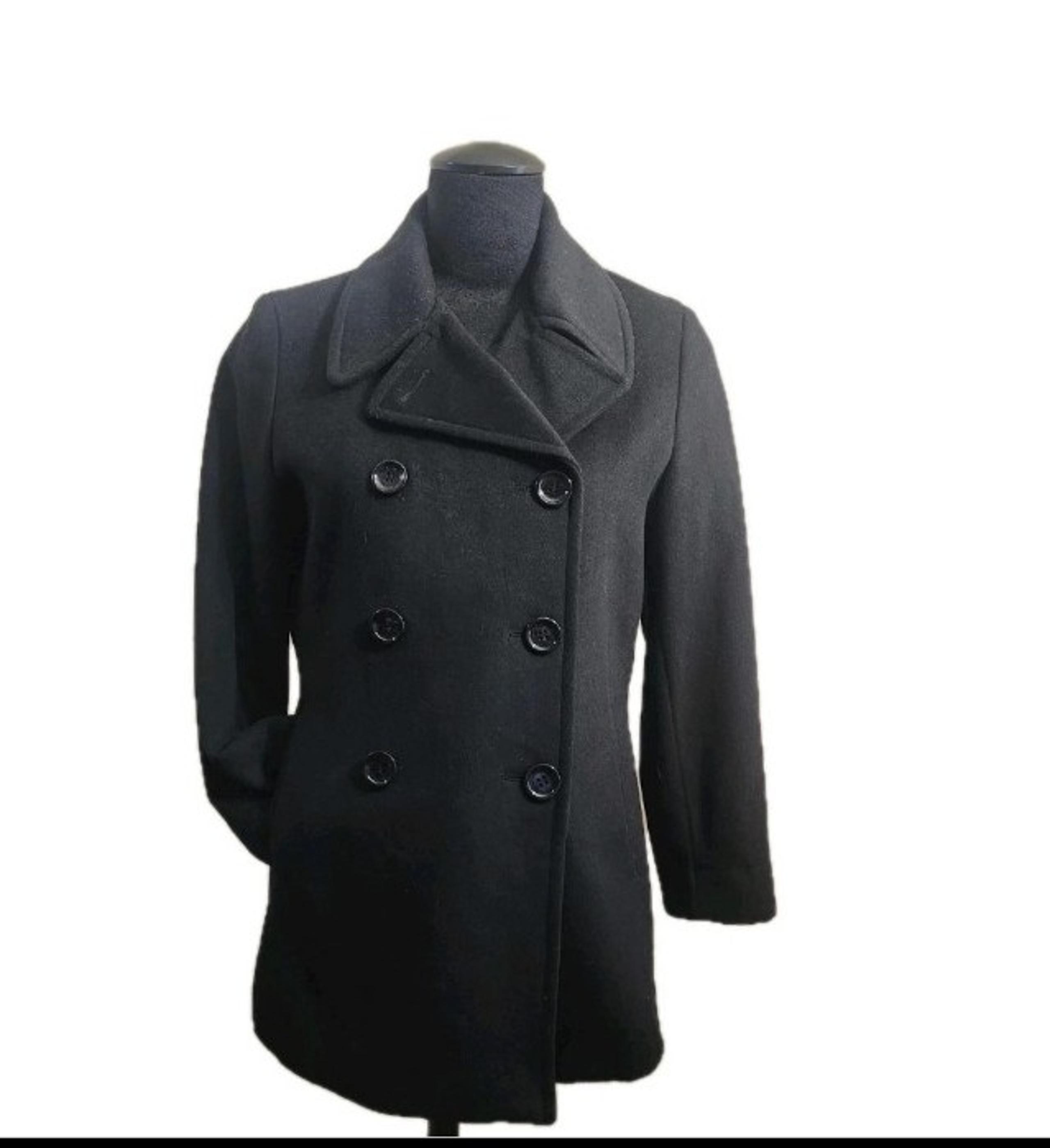 Calvin Klein Womens Black Wool Cashmere Blend Pea Coat Petite 12