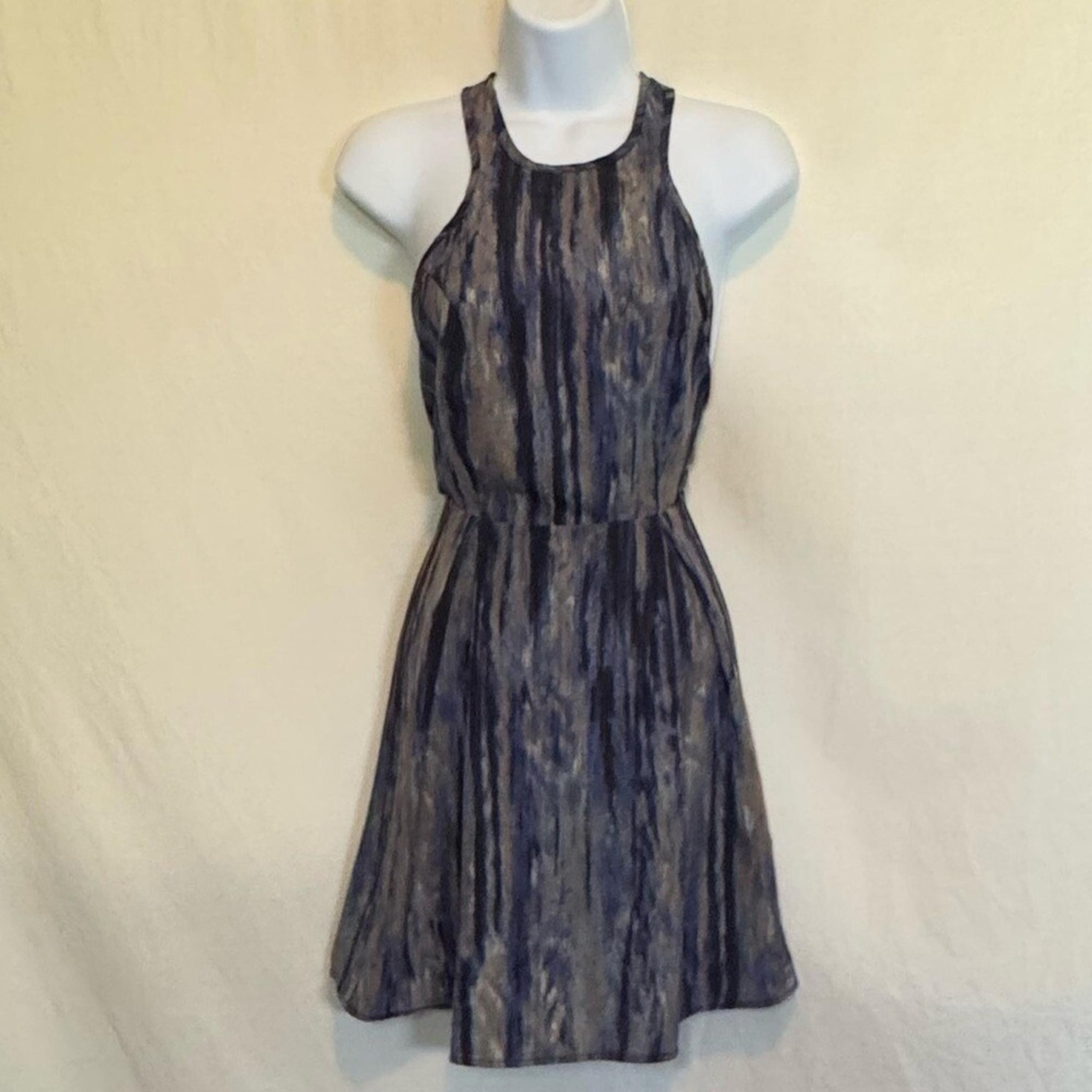 H-123 Ecote Blue & Brown Racer Back Sleeveless Summer MIDI Dress Size 4