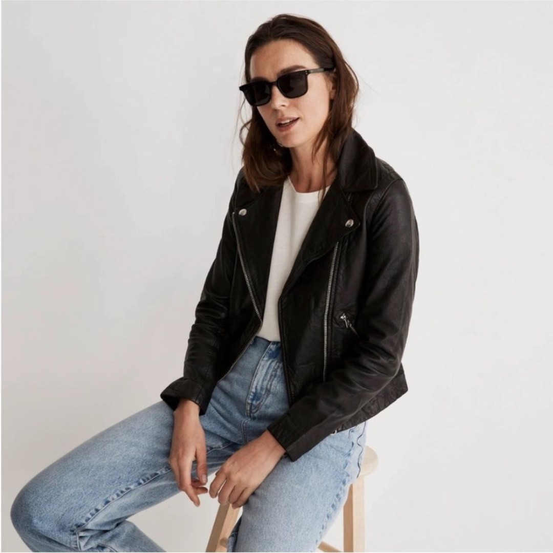 Madewell S Washed Leather Motorcycle Jacket Black