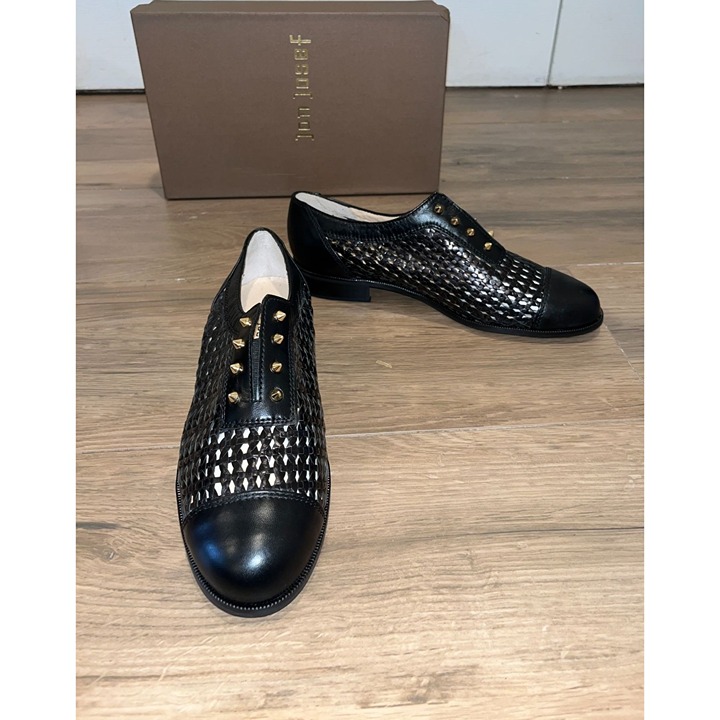 NWT Anthropologie Jon Josef Mallorca Black Combo Woven Leather Oxford Shoes size