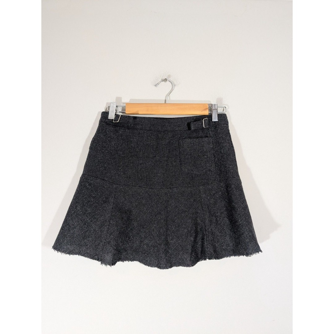 American Eagle Womens Gray Wool Blend Ruffle Mini Skirt Sz 0 Preppy Academia Y2K