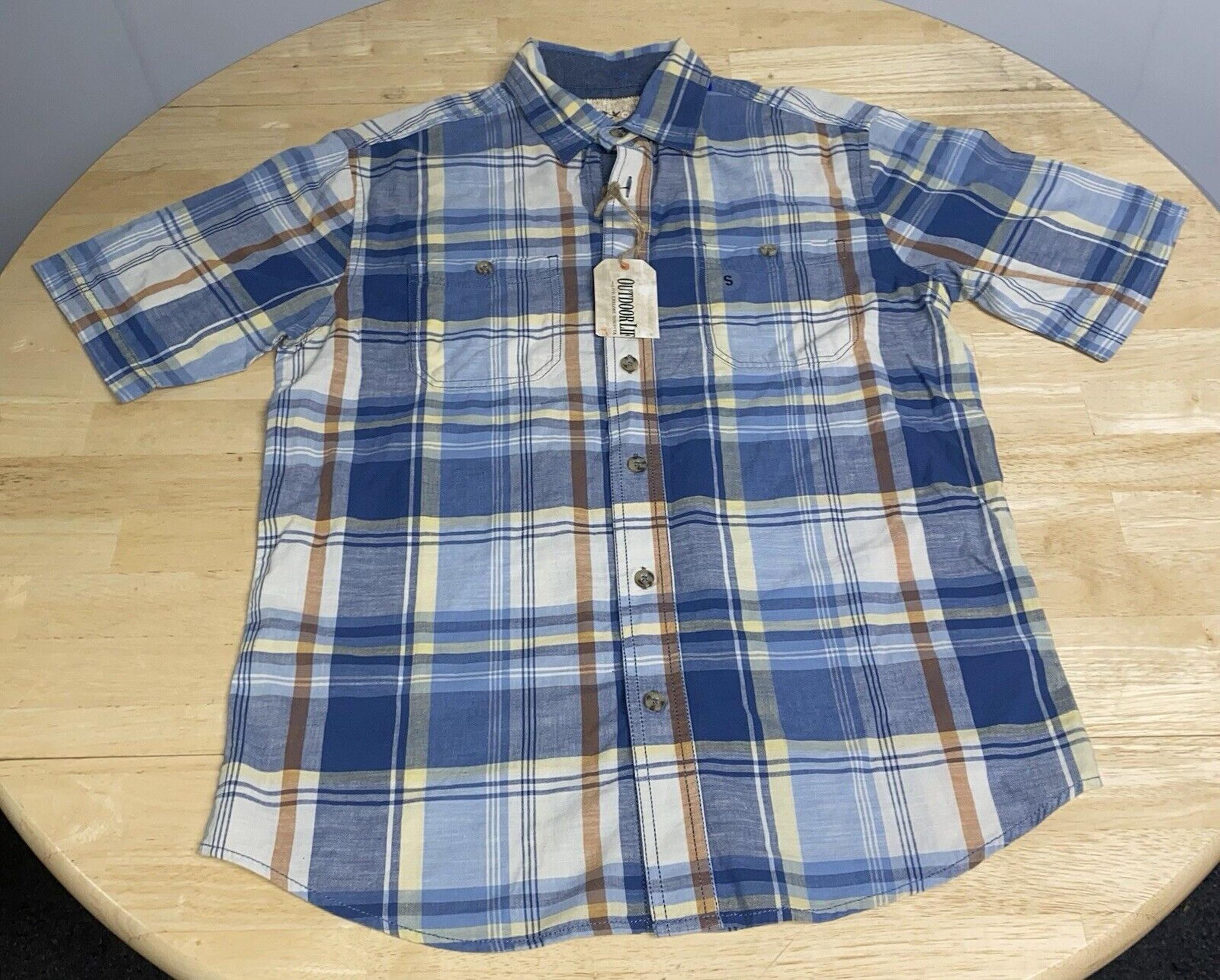 Outdoor Life Men's Button Up Short Sleeve Shirt Small 20x29 Blue Plaid NEW TAGS