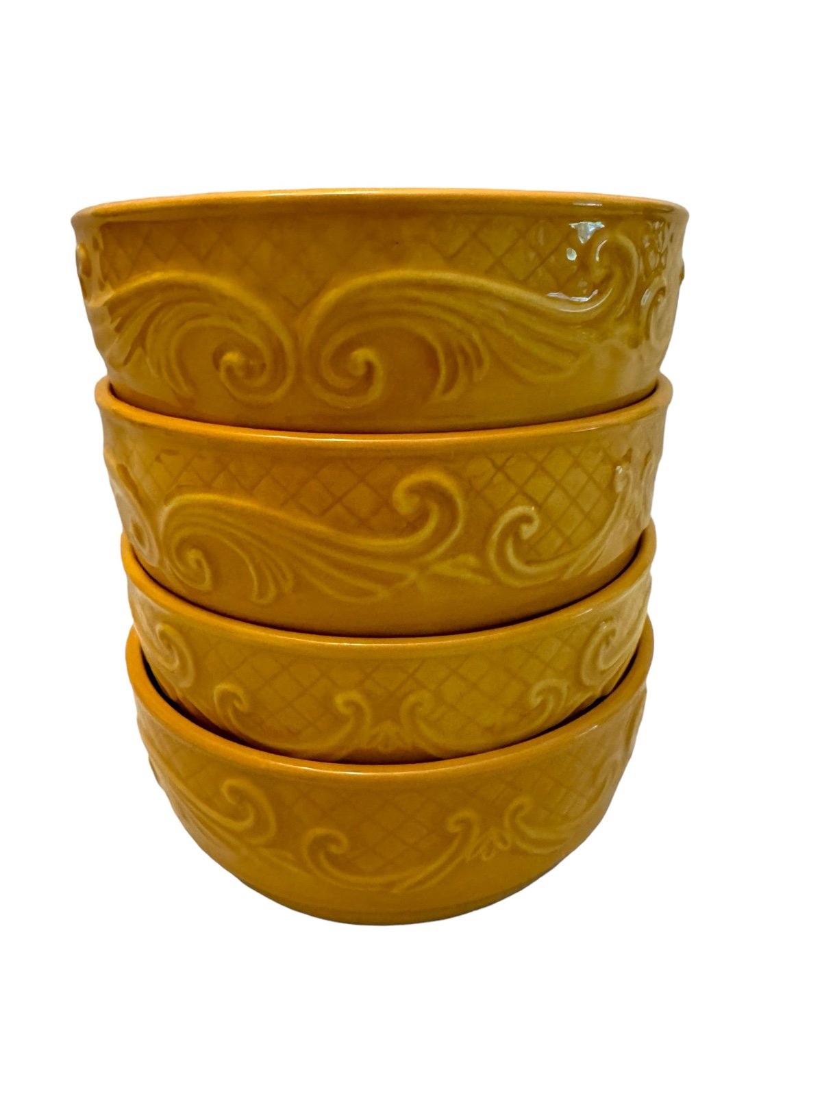 Set Of 4 Fitz & Floyd Ricamo Scroll Gold Cereal Bowls 5.75”