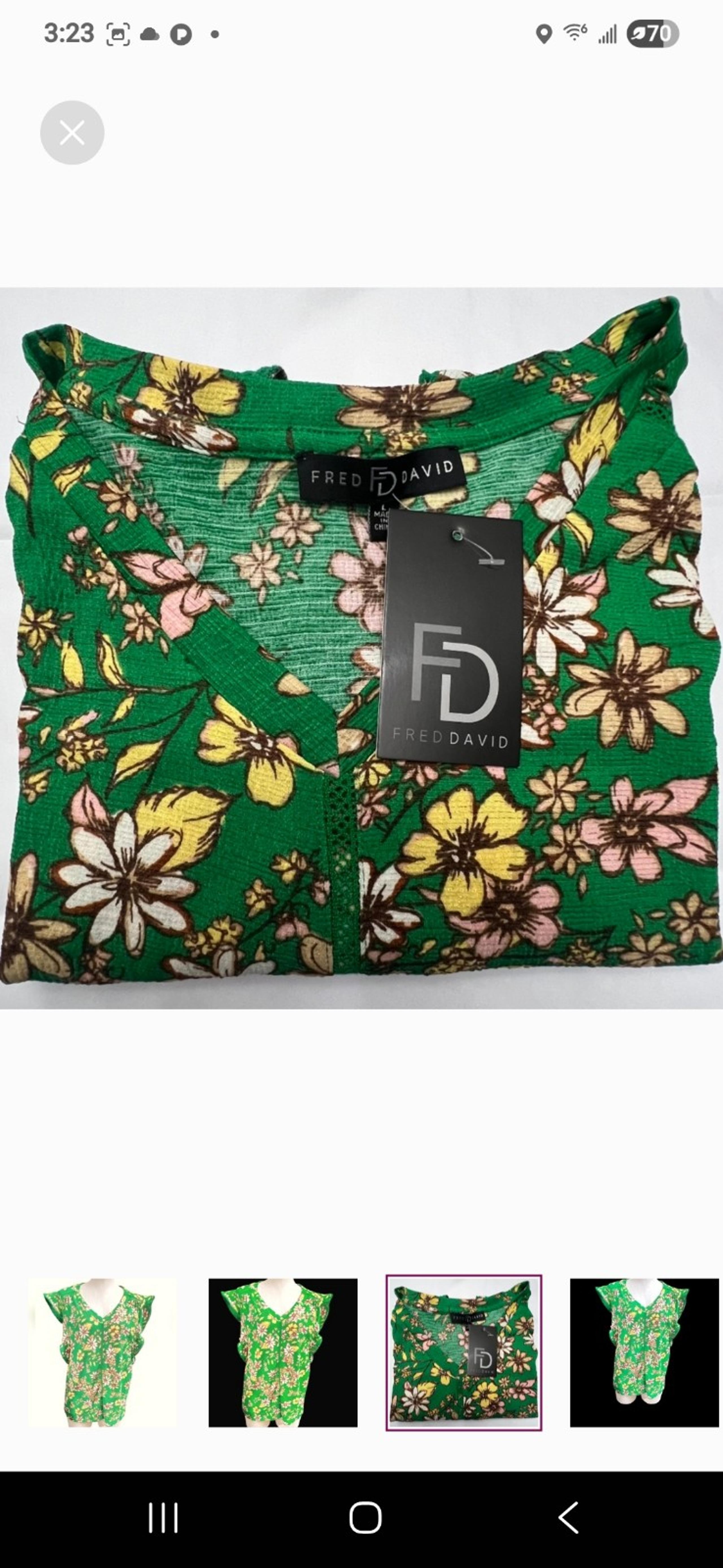 Fred David Green Floral Short Sleeve Blouse