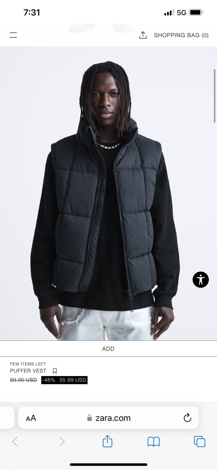 Zara Mens puffer vest
