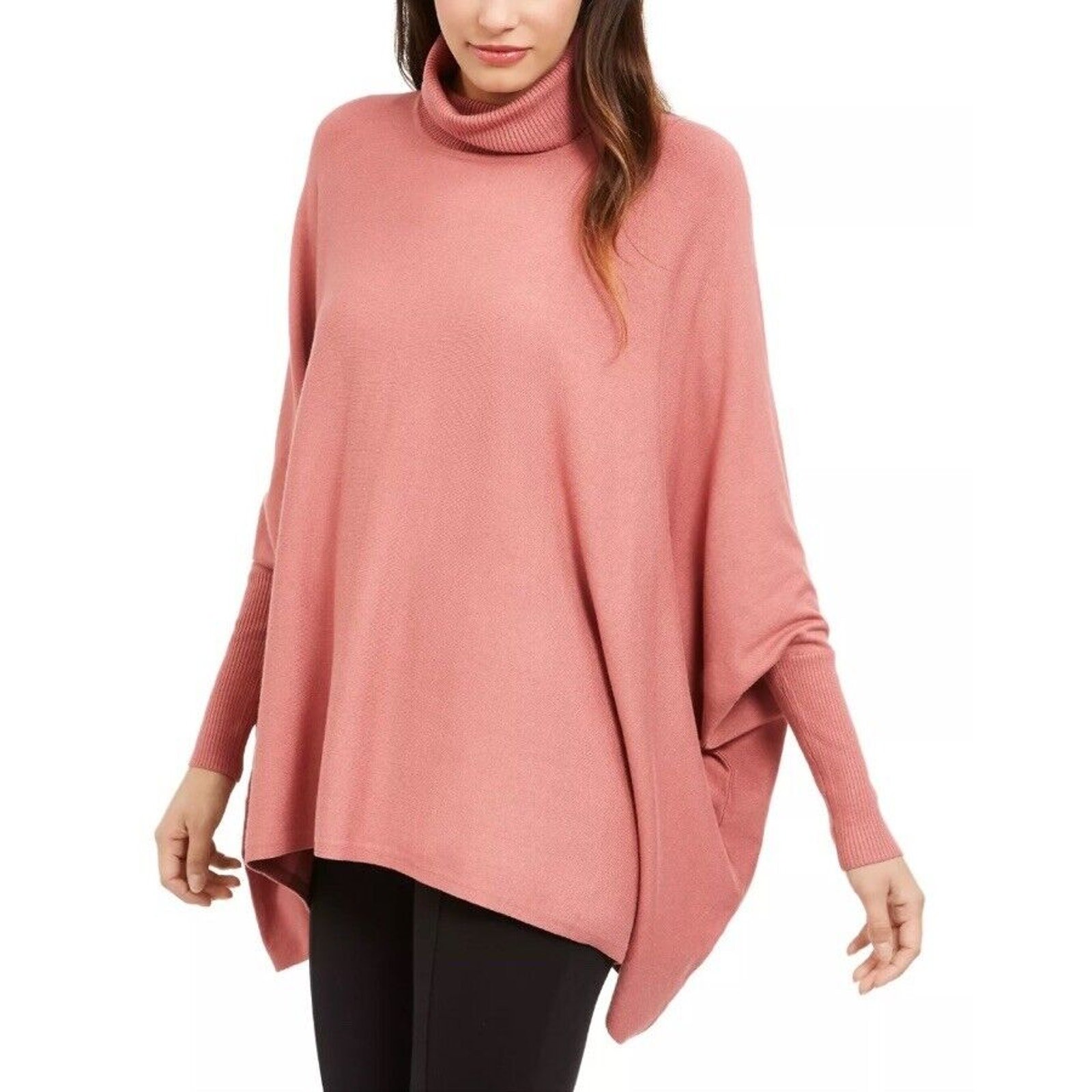 Alfani Women's Turtleneck Oversized Poncho Sweater Withered Rose NWOT Size L