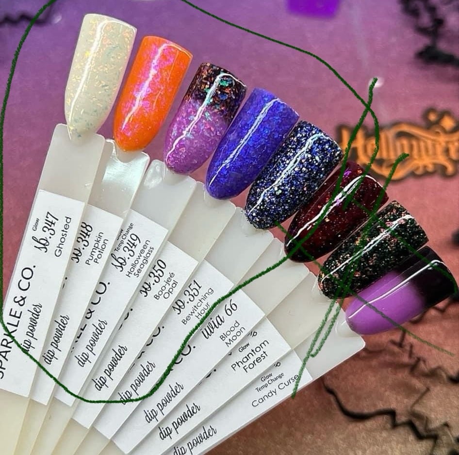 Sparkle & co Nail Dip Powder Lot Halloween Seaglass Sub Bag set glow Orange