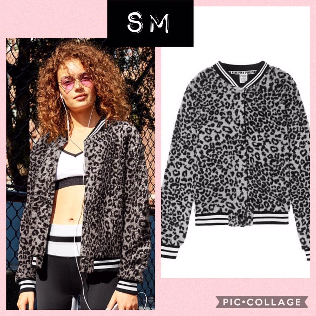 vs pink sherpa bomber jacket leopard