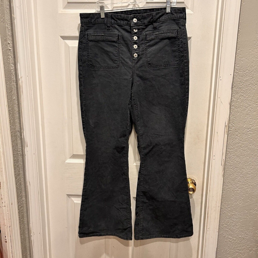 American Eagle Button Fly Super High Rise Flare Corduroy Gray Women Size 16 Y2K