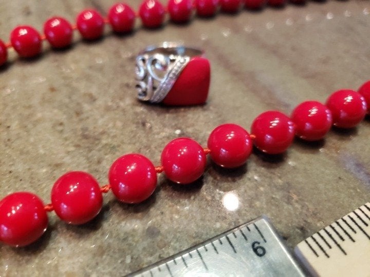 Coral Necklace with SS ring