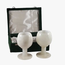 Set of 2 White Marble Goblets with Green Display Box - 5 Tall