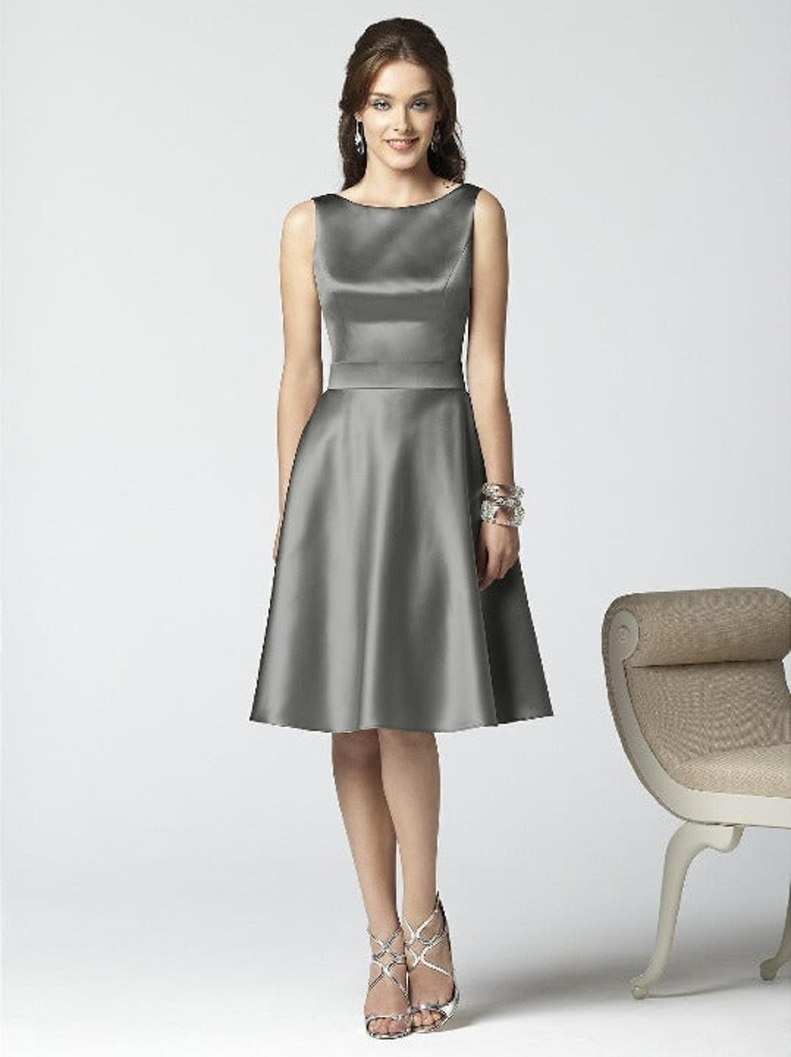 Dessy 2852...Cocktail Length, Satin Dress..Charcoal Gray...Size 4 ...NWT