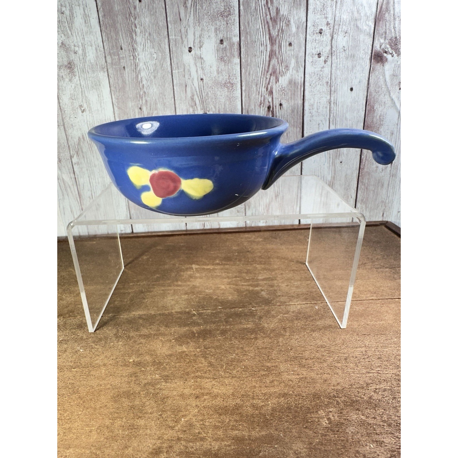 Coors Pottery Rosebud U.S.A. Handled Bowl Blue 6.5 With Handle Smooth