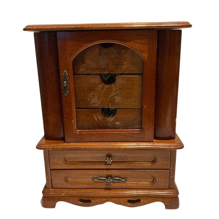 Beautiful Tall Wooden Jewelry Box! Grand!