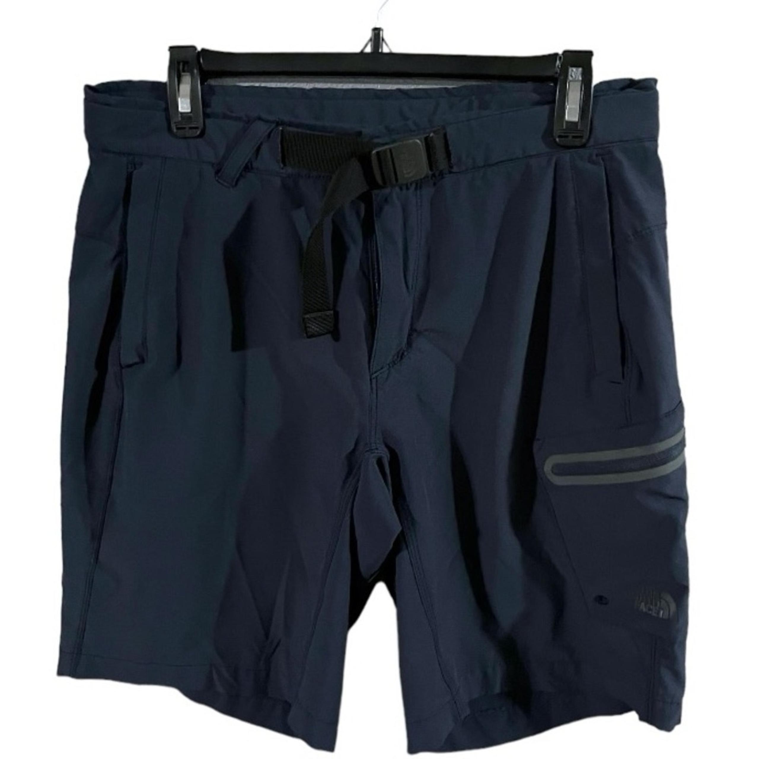 EUC North Face Shorts Mens Size 32 Navy Cargo Belted Trail Outdoor Stretch Nylon