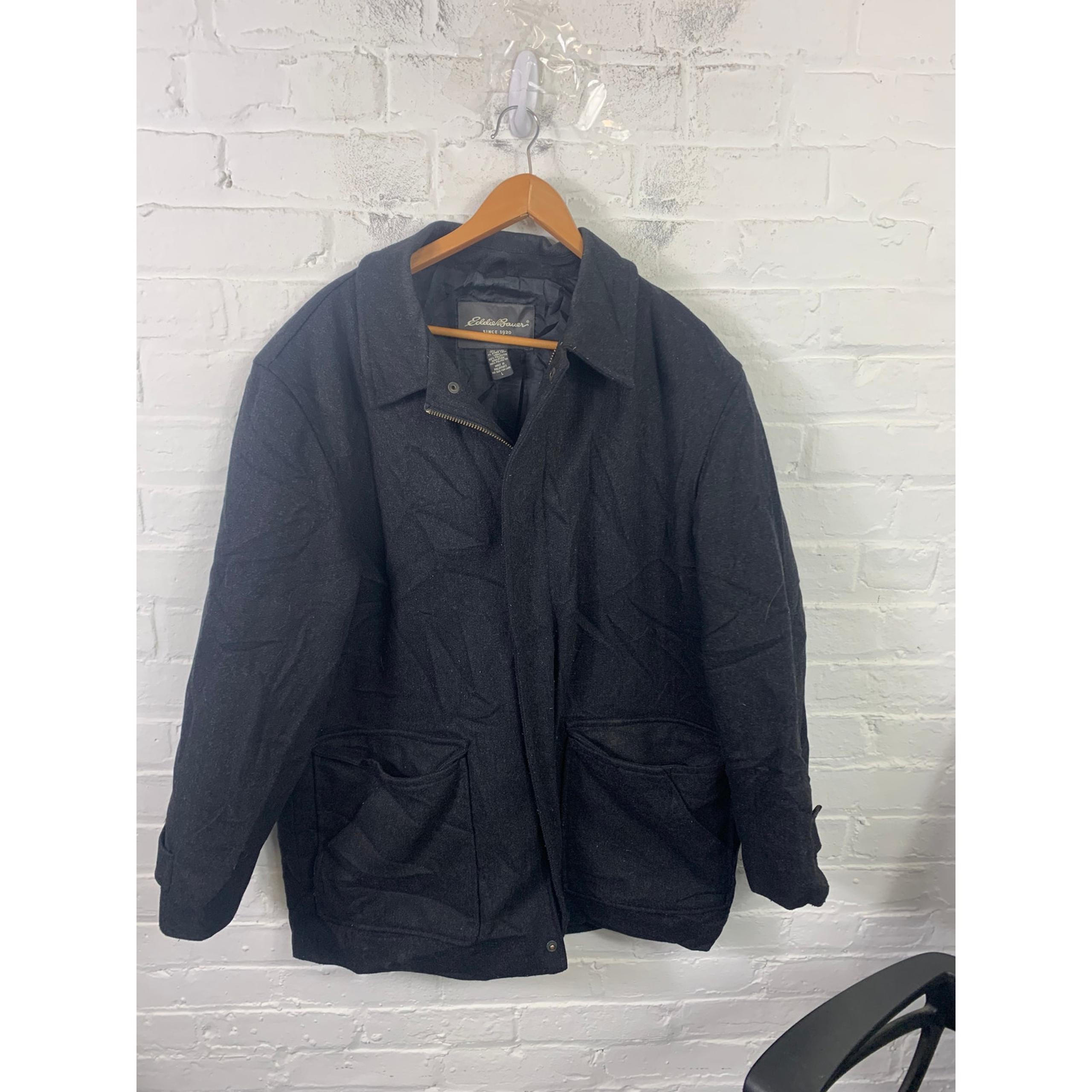 Eddie Bauer Women's Vintage Pea Coat Jacket Long Sleeve Black Size Large