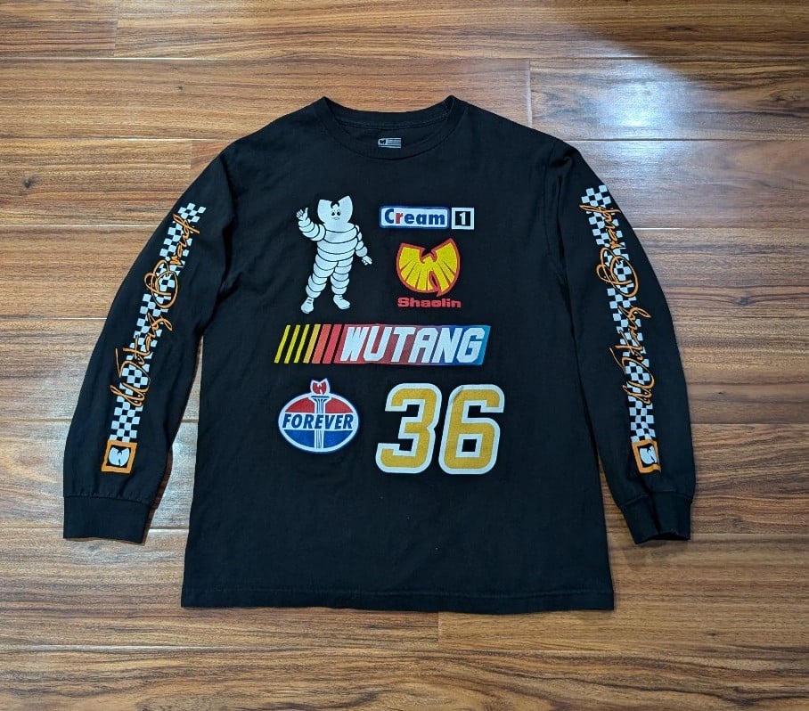 Wu-Tang Cream Rap Racing Speedway T-Shirt Long Sleeve Crew Men's Medium Black
