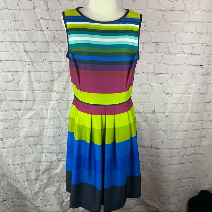 Tahari ASL aurthur s levine Elegant striped sleeveless Midi Dress sz 10