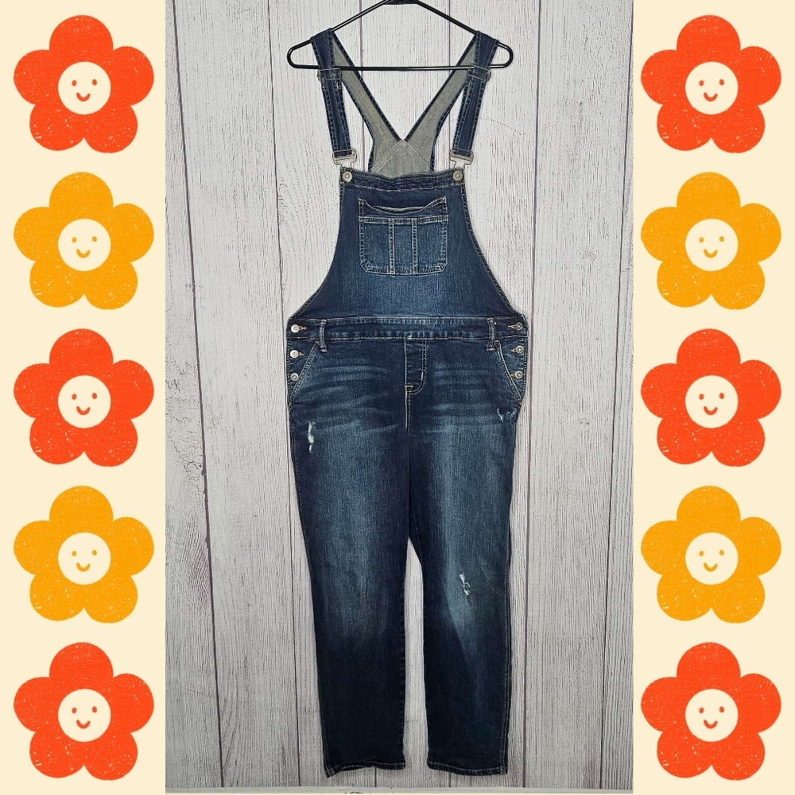 Torrid Dark Wash Distressed Blue Jean Denim Overalls, sz 18
