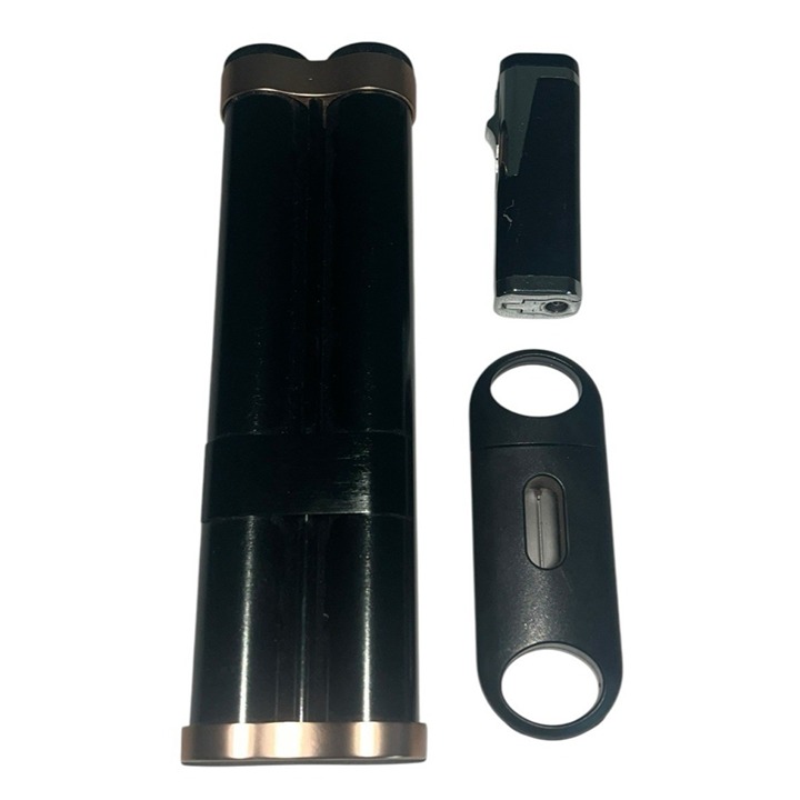 Travel CIGAR Hydrating Tube Case Humidor Holds 2 + Cutter Lighter