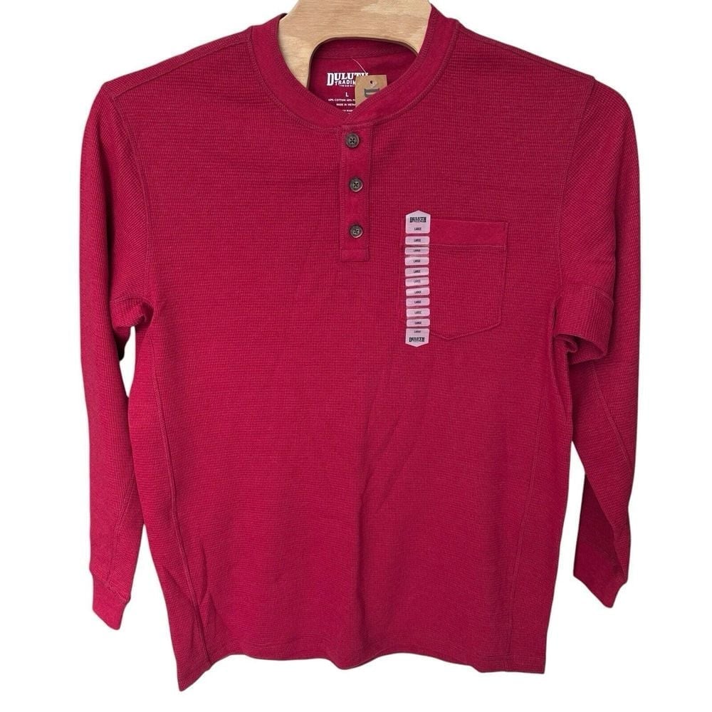 DULUTH MEN'S L/S BURLEY THERMAL HENLEY SHIRT IN RED HEATHER SIZE LARGE NWT