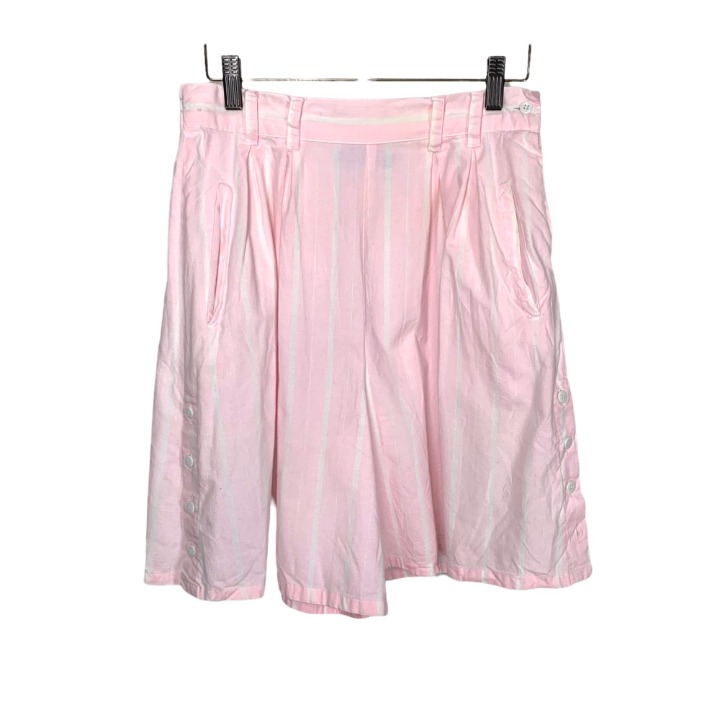 Vintage 90s Pink White Stripe Wide Leg High Waist Mom Shorts Medium